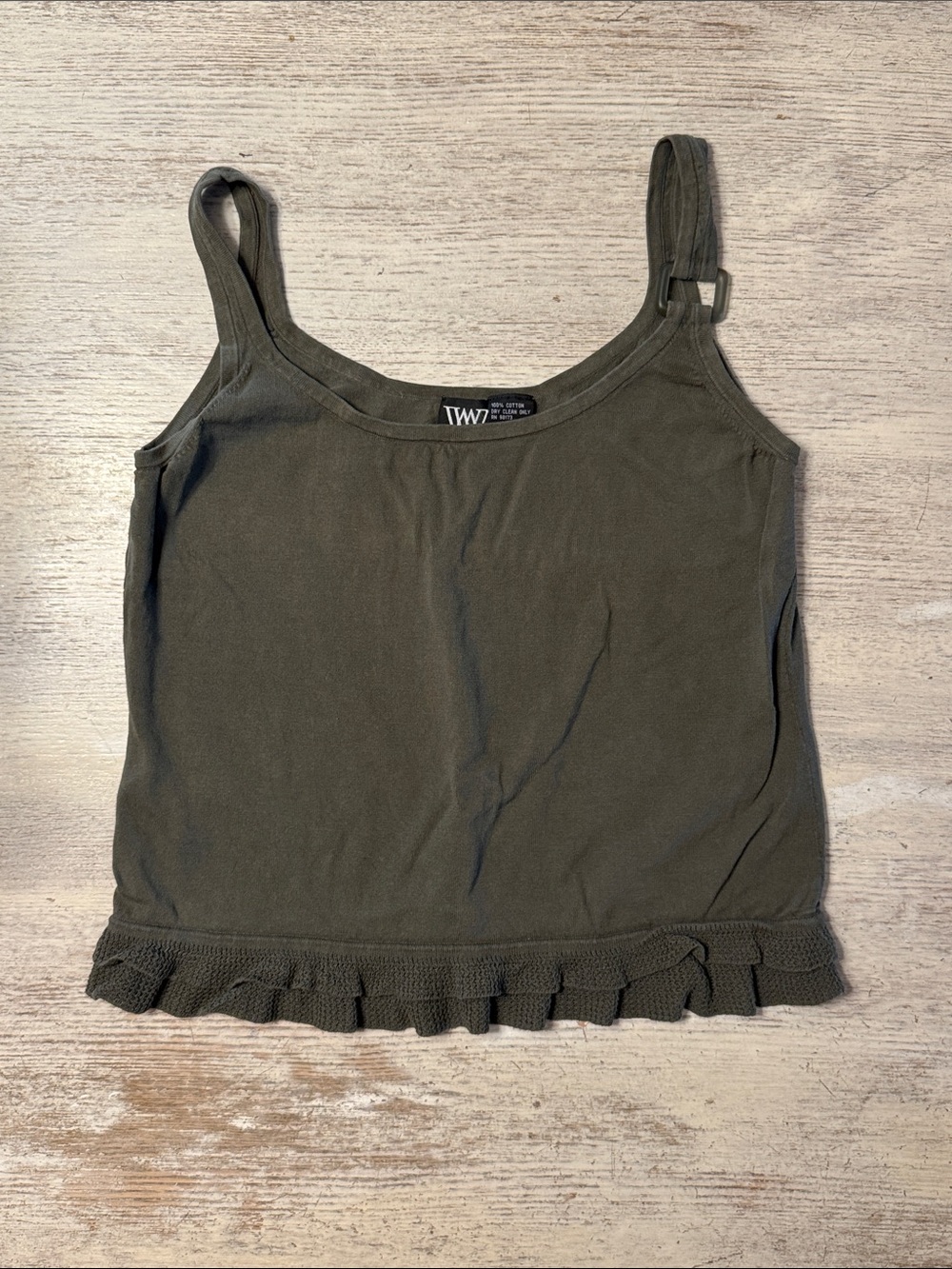 Worthington Y2K Olive Green Ruffle Trim Buckle Tank Top Size Small